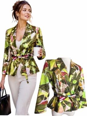 PAUW Amsterdam Art to Wear Abstract Floral Tie Waist Blazer Jacket S/M‎